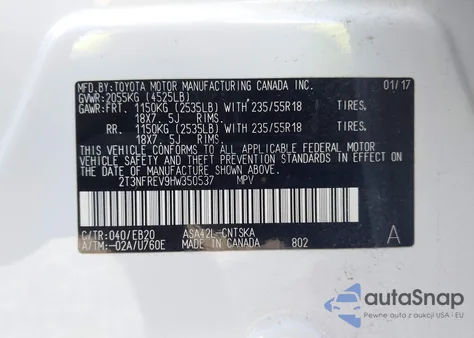 2017 Toyota Rav4 Se из США, поврежденный, VIN 2T3NFREV9HW350537